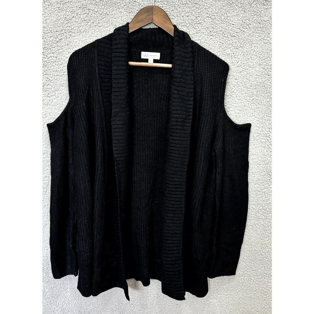 Neiman Marcus Open Front Black Cardigan Sweater Women Large Cold Shoulder Drapey